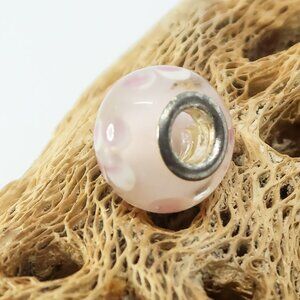Pink European Glass Charm Bead with Silver Core Center